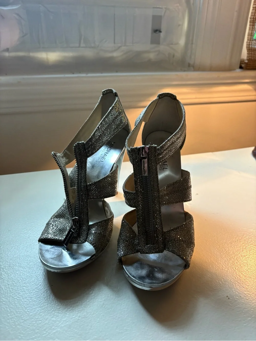 Michael Kors Black Glitter Strappy High Heel Sandals